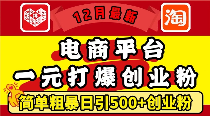 12月最新：电商平台1元打爆创业粉，简单粗暴日引500+精准创业粉，轻松月入过W-热点1站 - 热点知汇专注网赚项目资源知识聚汇