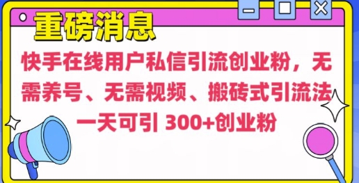 快手最新引流创业粉方法，无需养号、无需视频、搬砖式引流法-热点1站 - 热点知汇专注网赚项目资源知识聚汇