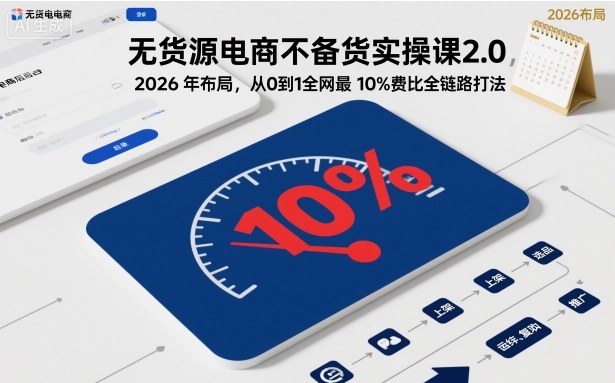 无货源电商不备货实操课2.0，2026年布局，从0到1全网最低10%费比全链路打法【更新26年4月】-热点1站 - 热点知汇专注网赚项目资源知识聚汇