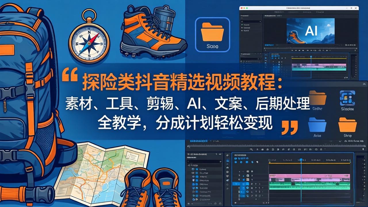 探险类抖音精选视频教程：素材、工具、剪辑、AI、文案、后期处理全教学，分成计划轻松变现-盟主1站 - 热点知汇专注网赚项目资源知识聚汇