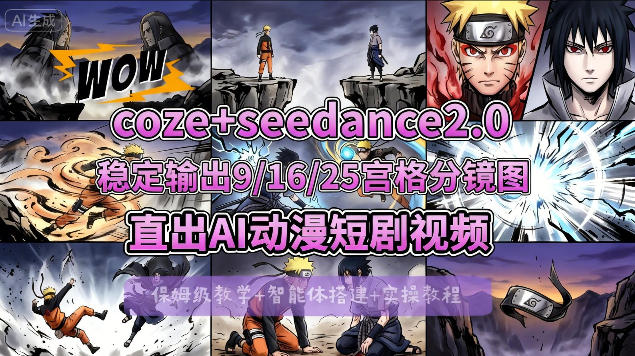 [COZE搭建教学]COZE+即梦Seedance 2.0稳定输出9-16-25宫格分镜图直出AI漫剧视频-热点1站 - 热点知汇专注网赚项目资源知识聚汇