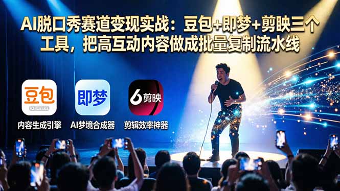 AI脱口秀赛道变现实战：豆包+即梦+剪映三个工具，把高互动内容做成批量复制流水线-热点1站 - 热点知汇专注网赚项目资源知识聚汇