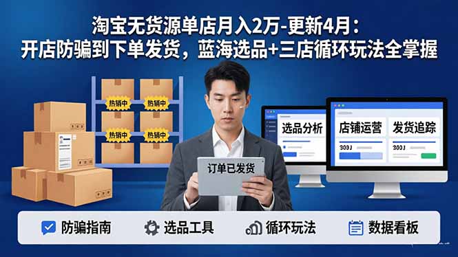 淘宝无货源5.0单店月入2万-更新4月：开店防骗到下单发货，蓝海选品+三店循环玩法全掌握-盟主1站 - 热点知汇专注网赚项目资源知识聚汇