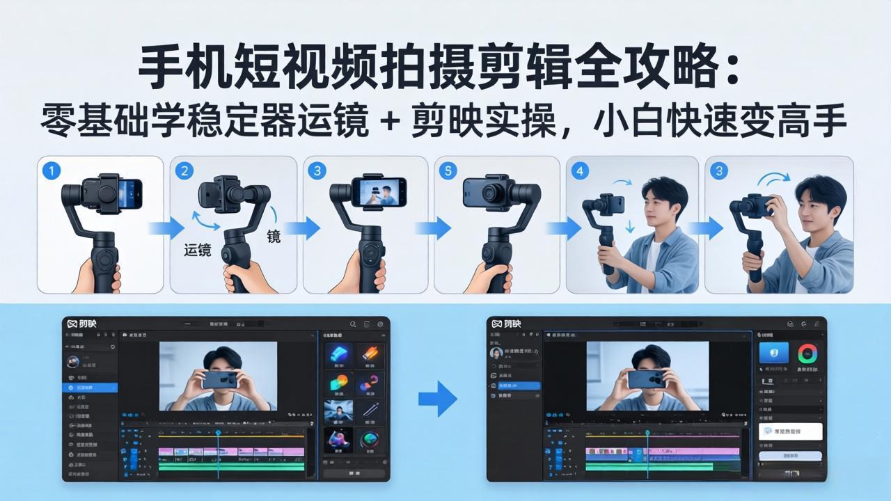 手机短视频拍摄剪辑全攻略：零基础学稳定器运镜 + 剪映实操，小白快速变高手-盟主1站 - 热点知汇专注网赚项目资源知识聚汇