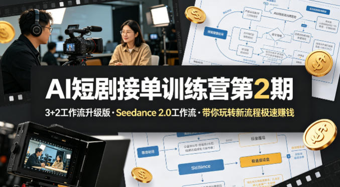 AI短剧接单训练营第2期，3+2工作流升级版，Seedance 2.0工作流，带你玩转新流程极速賺钱-盟主1站 - 热点知汇专注网赚项目资源知识聚汇