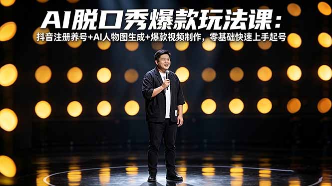 AI脱口秀爆款玩法课：抖音注册养号+AI人物图生成+爆款视频制作，零基础快速上手起号-盟主1站 - 热点知汇专注网赚项目资源知识聚汇