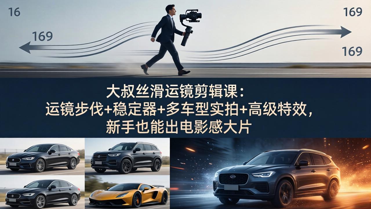 大叔丝滑运镜剪辑课：运镜步伐+稳定器+多车型实拍+高级特效，新手也能出电影感大片-盟主1站 - 热点知汇专注网赚项目资源知识聚汇