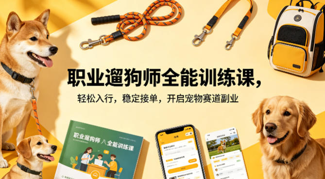 职业遛狗师全能训练课，轻松入行，稳定接单，开启宠物赛道副业-盟主1站 - 热点知汇专注网赚项目资源知识聚汇