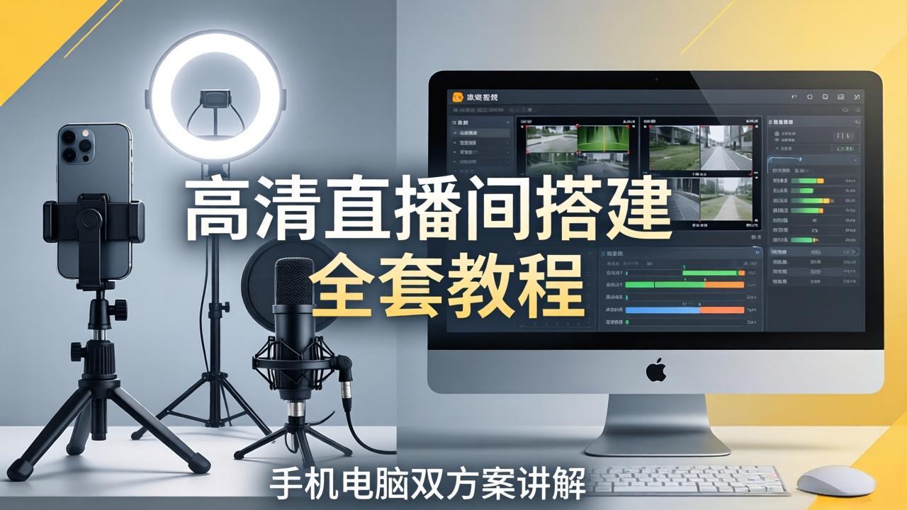 高清直播间搭建全套教程，手机电脑双方案讲解，设备选型调试多机位实操教学-盟主1站 - 热点知汇专注网赚项目资源知识聚汇