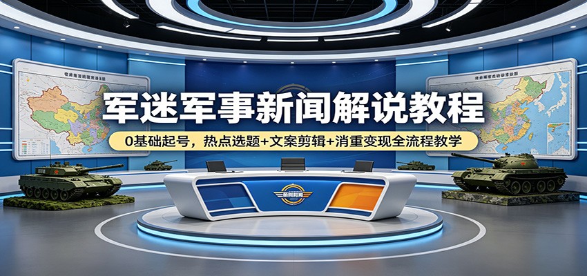 军迷军事新闻解说教程：0基础起号，热点选题+文案剪辑+消重变现全流程教学-盟主1站 - 热点知汇专注网赚项目资源知识聚汇