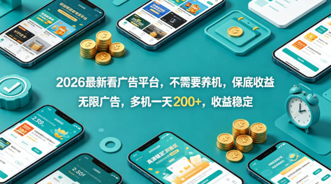 2026最新看广告平台，不需要养机，保底收益，无限广告，多机一天200+，收益稳定【揭秘】-盟主1站 - 热点知汇专注网赚项目资源知识聚汇