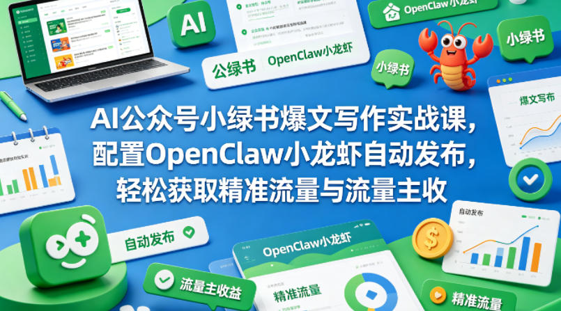 AI公众号小绿书爆文写作实战课，配置OpenClaw小龙虾自动发布，轻松获取精准流量与流量主收益-盟主1站 - 热点知汇专注网赚项目资源知识聚汇