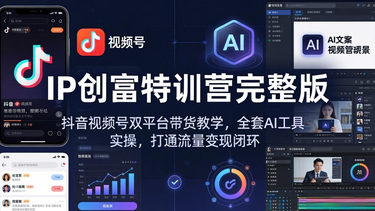 IP创富特训营完整版：抖音视频号双平台带货教学，全套AI工具实操，打通流量变现闭环-盟主1站 - 热点知汇专注网赚项目资源知识聚汇
