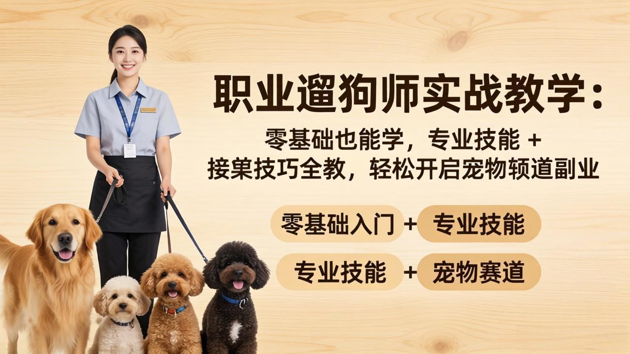 职业遛狗师实战教学：零基础也能学，专业技能 + 接单技巧全教，轻松开启宠物赛道副业-盟主1站 - 热点知汇专注网赚项目资源知识聚汇