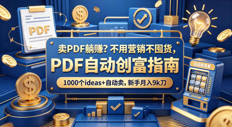 卖PDF躺賺？不用营销不囤货，PDF自动创富指南，1000个ideas+自动卖，新手月入9k刀【原创双语字幕】-盟主1站 - 热点知汇专注网赚项目资源知识聚汇