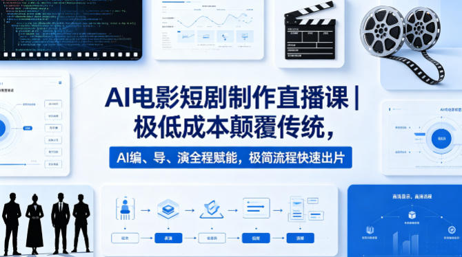 AI电影短剧制作直播课｜极低成本颠覆传统，AI编、导、演全程赋能，极简流程快速出片-盟主1站 - 热点知汇专注网赚项目资源知识聚汇