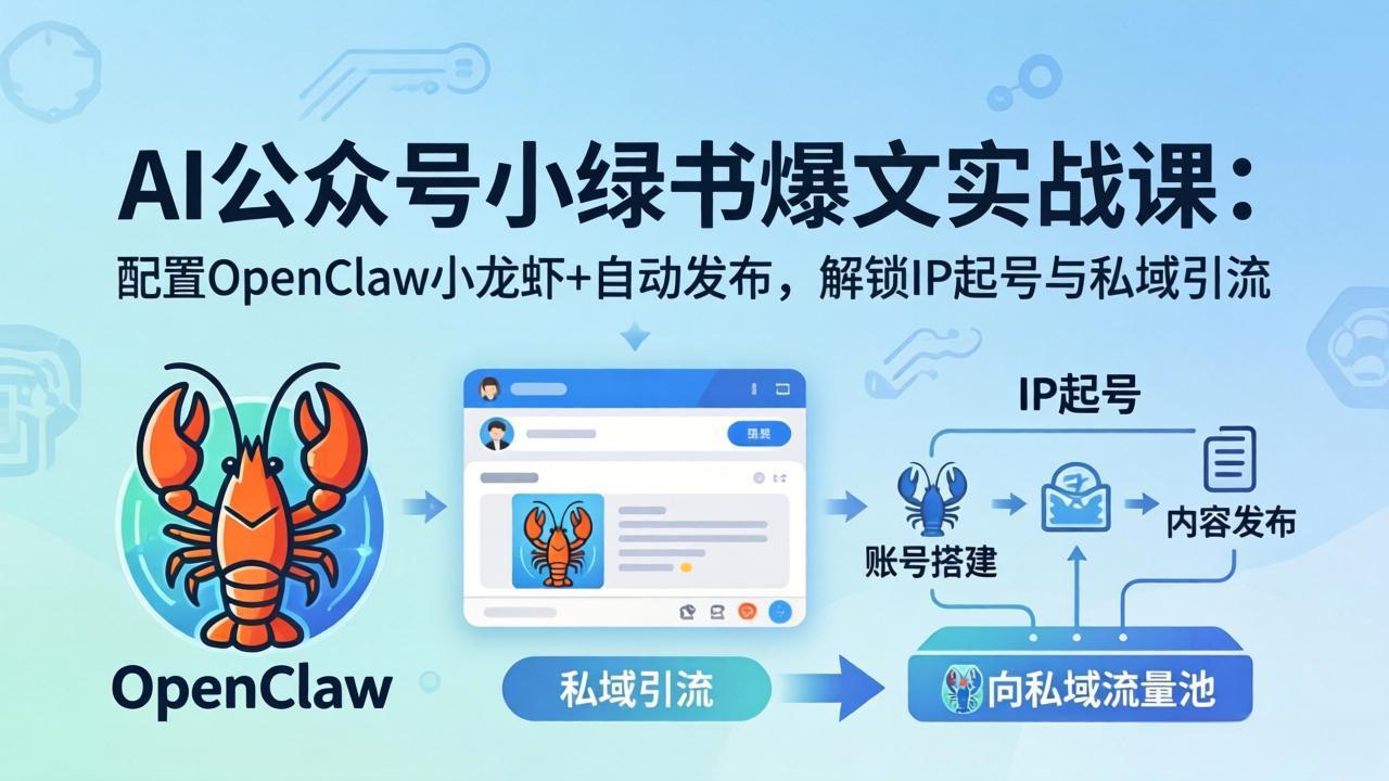 AI公众号小绿书变现实战课：小绿书爆文写作+OpenClaw自动发布，解锁IP起号与私域引流-盟主1站 - 热点知汇专注网赚项目资源知识聚汇