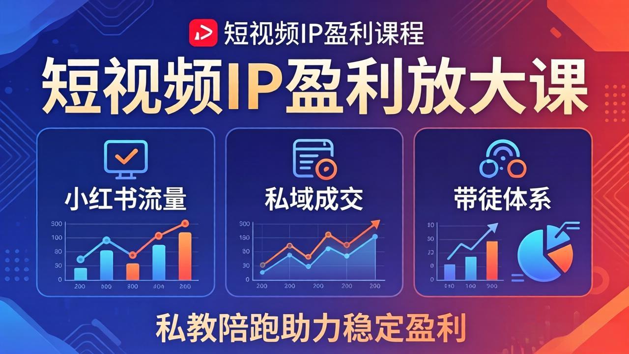 短视频IP盈利放大课：小红书流量+私域成交+带徒体系，私教陪跑助力稳定盈利-盟主1站 - 热点知汇专注网赚项目资源知识聚汇