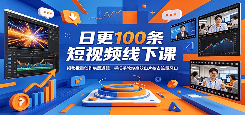 日更100条短视频线下课：揭秘批量创作底层逻辑，手把手教你高效出片抢占流量风口-盟主1站 - 热点知汇专注网赚项目资源知识聚汇