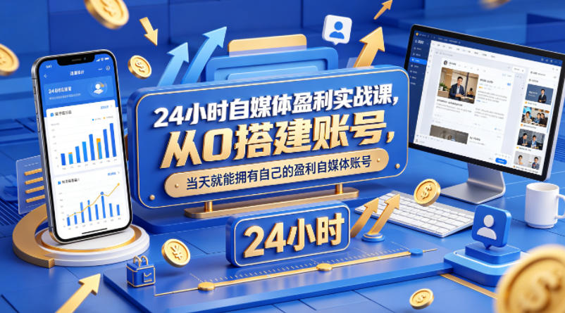 24小时自媒体盈利实战课，从0搭建账号，当天就能拥有自己的盈利自媒体账号-盟主1站 - 热点知汇专注网赚项目资源知识聚汇