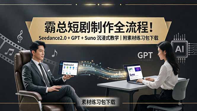 霸总短剧制作全流程！Seedance2.0 + GPT + Suno 沉浸式教学｜附素材练习包下载-盟主1站 - 热点知汇专注网赚项目资源知识聚汇