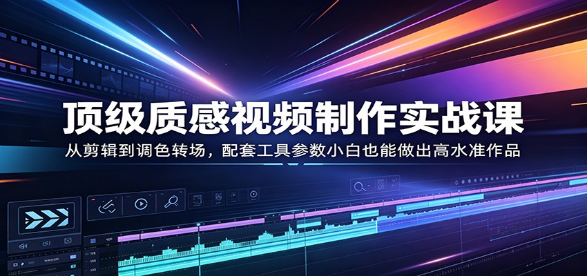 顶级质感视频制作实战课：从剪辑到调色转场，配套工具参数小白也能做出高水准作品-盟主1站 - 热点知汇专注网赚项目资源知识聚汇