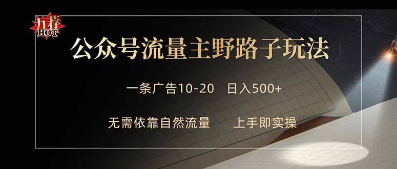 公众号流量主野路子玩法 单条广告10-20元 日入500+-盟主1站 - 热点知汇专注网赚项目资源知识聚汇