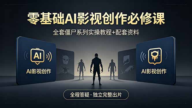 零基础AI影视创作必修课，全套僵尸系列实操教程加配套资料，全程答疑带你独立完整出片-盟主1站 - 热点知汇专注网赚项目资源知识聚汇
