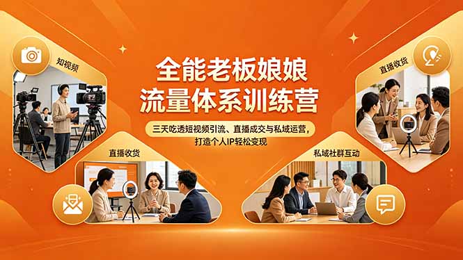 全能老板娘流量体系训练营，三天吃透短视频引流、直播成交与私域运营，打造个人IP轻松变现-盟主1站 - 热点知汇专注网赚项目资源知识聚汇