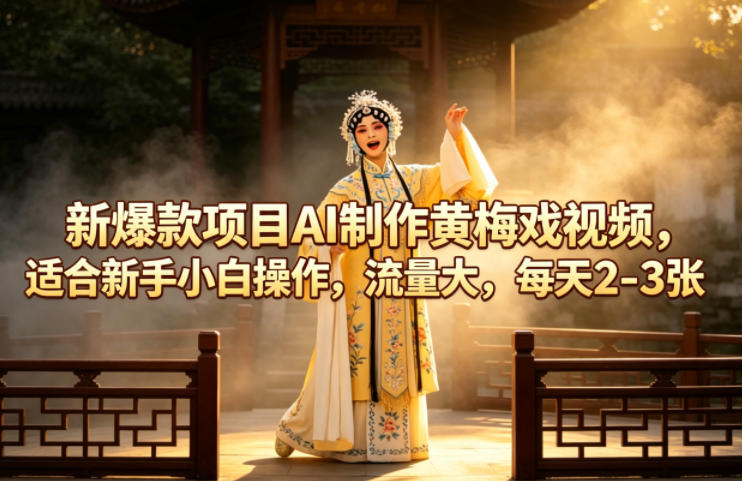 新爆款项目AI制作黄梅戏视频，适合新手小白操作，流量大，每天2-3张-盟主1站 - 热点知汇专注网赚项目资源知识聚汇