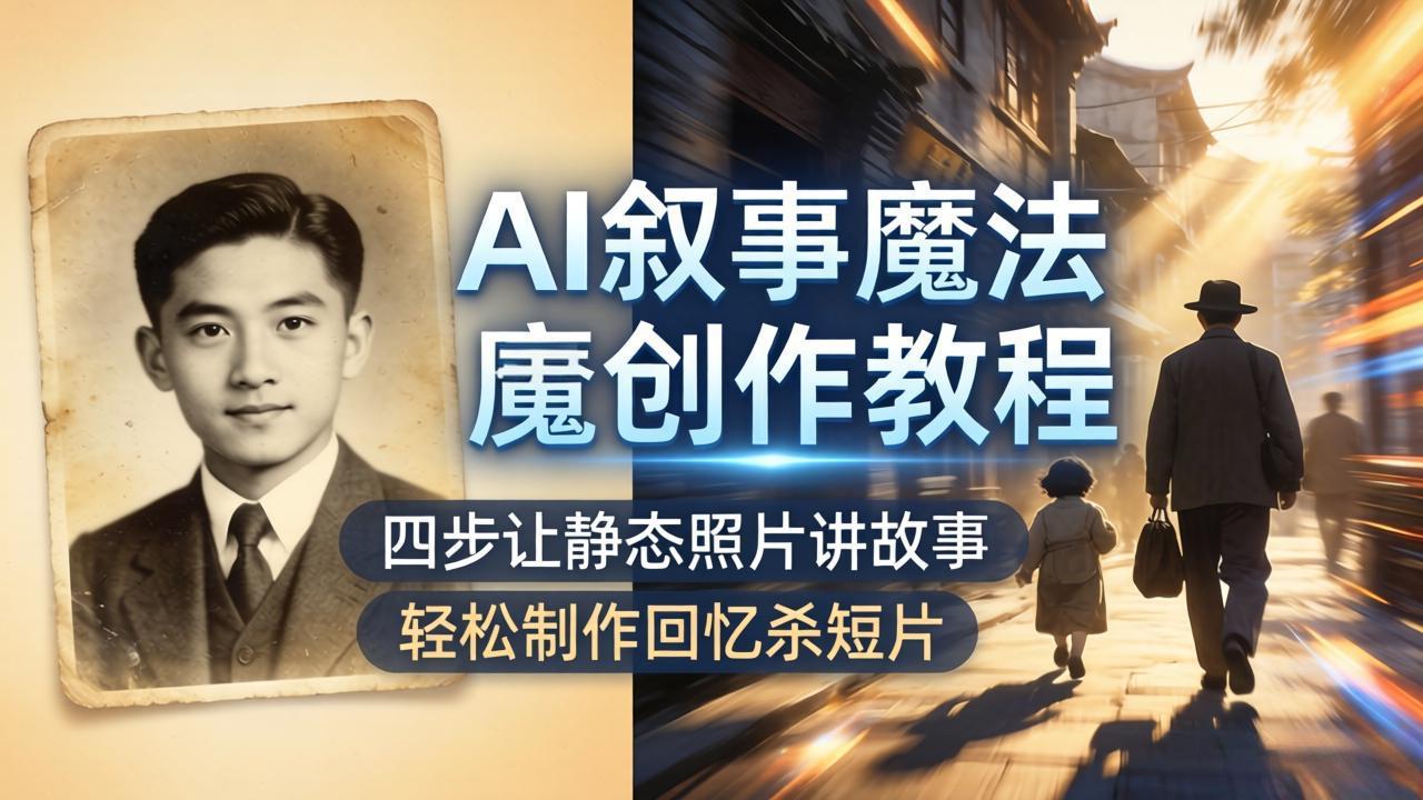 AI叙事魔法创作教程，四步让静态照片讲故事，老照片修复加动态特效，轻松制作回忆杀短片-盟主1站 - 热点知汇专注网赚项目资源知识聚汇