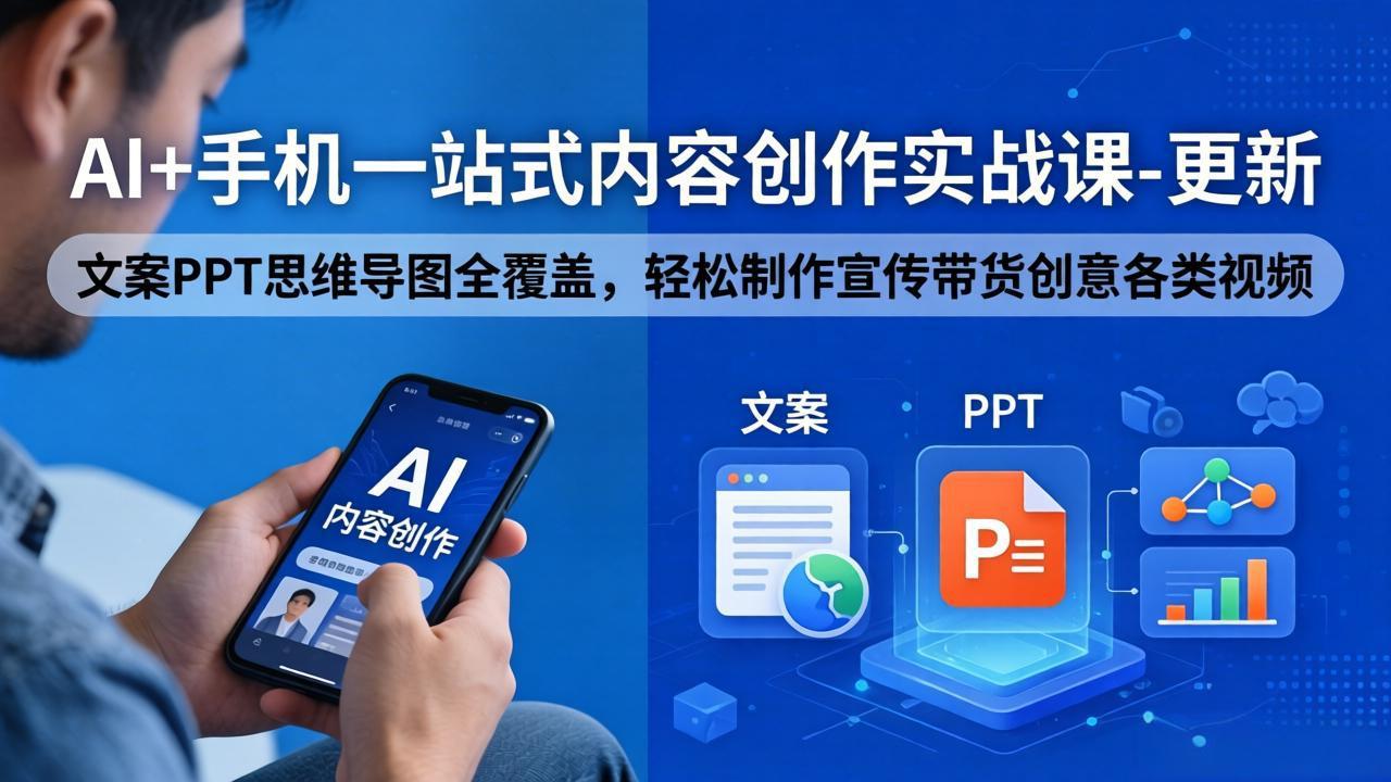 AI+手机一站式内容创作实战课-更新，文案PPT思维导图全覆盖，轻松制作宣传带货创意各类视频-盟主1站 - 热点知汇专注网赚项目资源知识聚汇