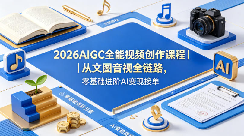 2026AIGC全能视频创作课程｜从文图音视全链路，零基础进阶AI变现接单-盟主1站 - 热点知汇专注网赚项目资源知识聚汇