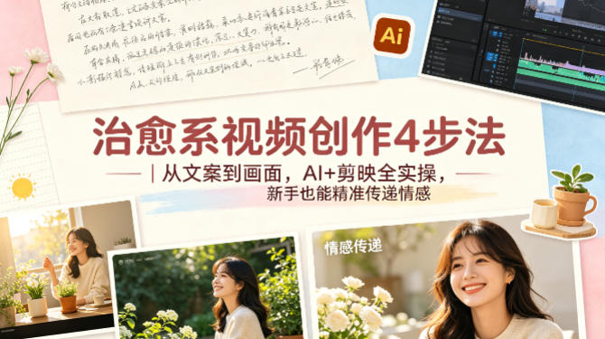 治愈系视频创作4步法｜从文案到画面，AI+剪映全实操，新手也能精准传递情感-盟主1站 - 热点知汇专注网赚项目资源知识聚汇