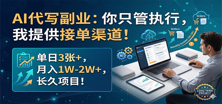 AI代写副业：你只管执行，我提供接单渠道！单日3张+，月入1W-2W+，长久项目-盟主1站 - 热点知汇专注网赚项目资源知识聚汇