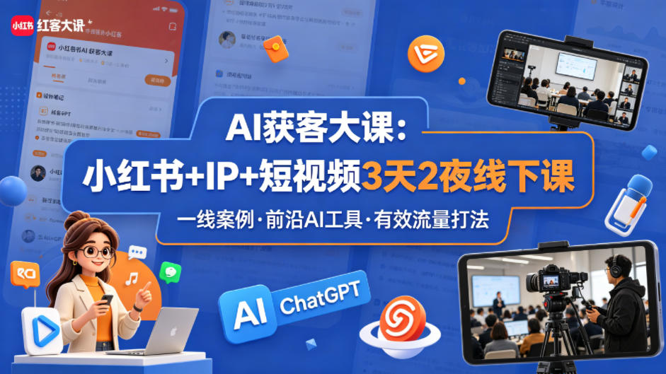 AI获客大课小红书+IP+短视频3天2夜线下课，用最真实的一线案例，最前沿的AI工具，最有效的流量打法-盟主1站 - 热点知汇专注网赚项目资源知识聚汇
