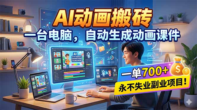 AI动画搬砖，一台电脑，自动生成动画课件，一单800+  永不失业副业项目！-盟主1站 - 热点知汇专注网赚项目资源知识聚汇