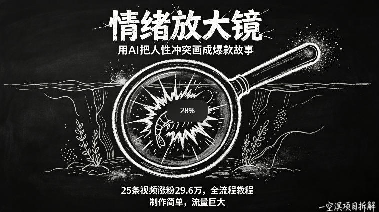 AI制作“情绪放大镜“视频，25条视频涨粉29.6W粉，流量巨大，制作简单，全流程教程-盟主1站 - 热点知汇专注网赚项目资源知识聚汇