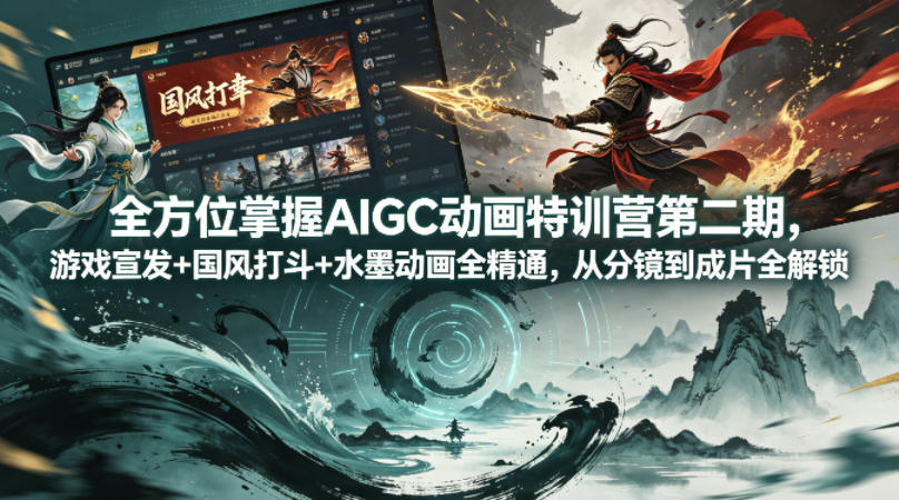 全方位掌握AIGC动画特训营第二期，游戏宣发+国风打斗+水墨动画全精通，从分镜到成片全解锁-盟主1站 - 热点知汇专注网赚项目资源知识聚汇