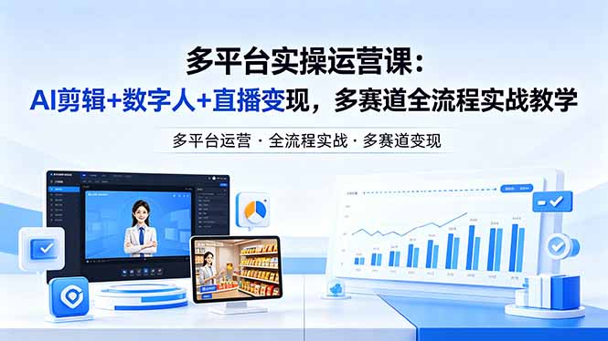 某团队多平台实操运营课-更新26年4月29：AI剪辑+数字人+直播变现，多赛道全流程实战教学-盟主1站 - 热点知汇专注网赚项目资源知识聚汇