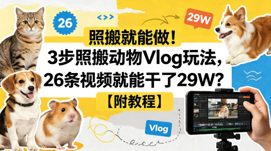 照搬就能做！3步照搬动物Vlog玩法，26条视频就能干了29W？【附教程】【赠coze一键生成工作流】-盟主1站 - 热点知汇专注网赚项目资源知识聚汇