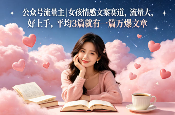 公众号流量主女孩情感文案赛道，流量大，好上手，平均3篇就有一篇万爆文章-盟主1站 - 热点知汇专注网赚项目资源知识聚汇
