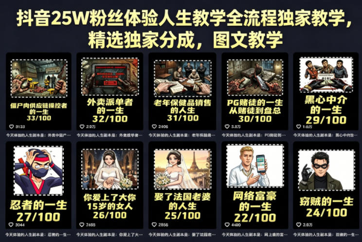 抖音25W粉丝体验人生教学全流程独家教学，精选独家分成，图文教学-盟主1站 - 热点知汇专注网赚项目资源知识聚汇