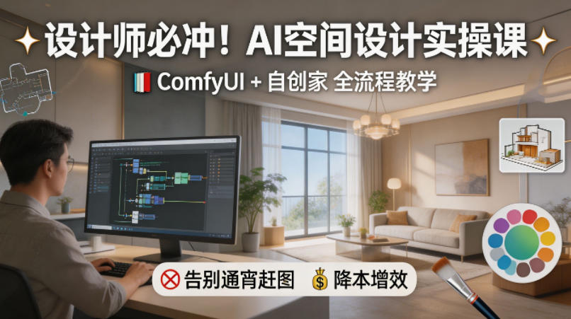 设计师必冲！AI空间设计实操课，ComfyUI+自创家全教学，告别通宵赶图，降本增效-盟主1站 - 热点知汇专注网赚项目资源知识聚汇
