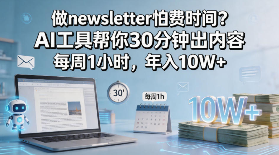 做newsletter怕费时间？AI工具帮你30分钟出内容，每周1小时，年入10W+！【原创双语字幕】-盟主1站 - 热点知汇专注网赚项目资源知识聚汇