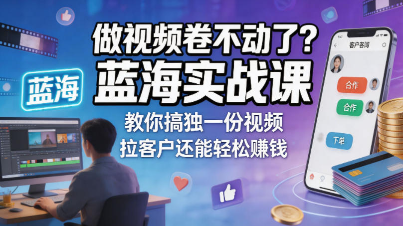 做视频卷不动了？蓝海实战课教你搞独一份视频，拉客户还能轻松賺钱！【原创双语字幕】-盟主1站 - 热点知汇专注网赚项目资源知识聚汇