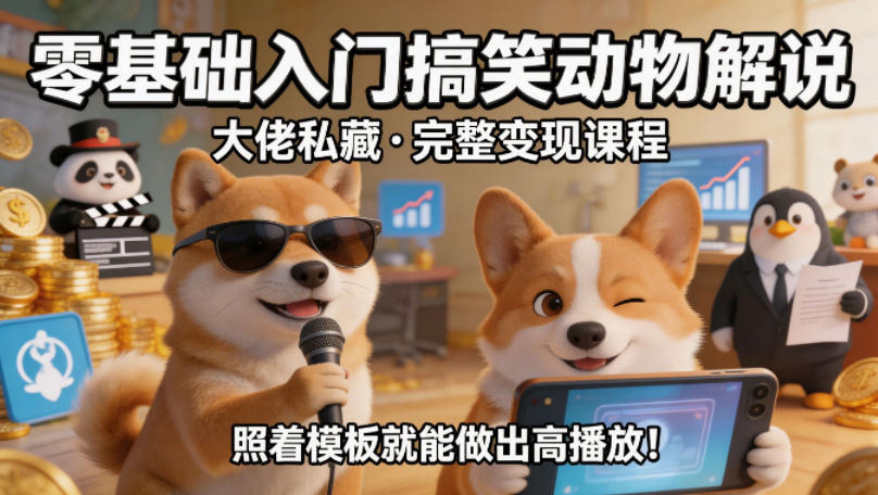 零基础入门搞笑动物解说，大佬私藏完整变现课程，照着模板就能做出高播放-盟主1站 - 热点知汇专注网赚项目资源知识聚汇