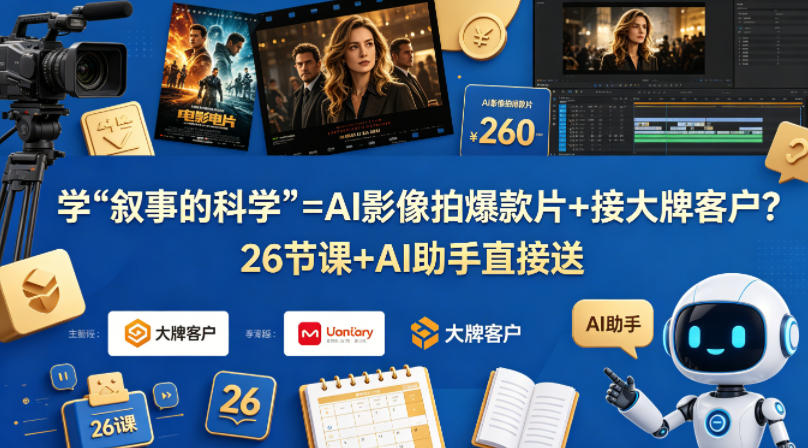 学《叙事的科学》=AI影像拍爆款片+接大牌客户？26节课+AI助手直接送【原创双语字幕】-盟主1站 - 热点知汇专注网赚项目资源知识聚汇