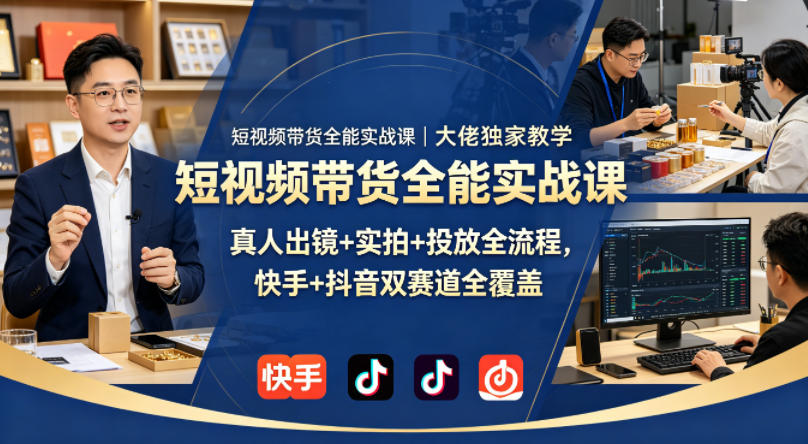 短视频带货全能实战课｜大佬独家教学，真人出镜+实拍+投放全流程，快手+抖音双赛道全覆盖-盟主1站 - 热点知汇专注网赚项目资源知识聚汇