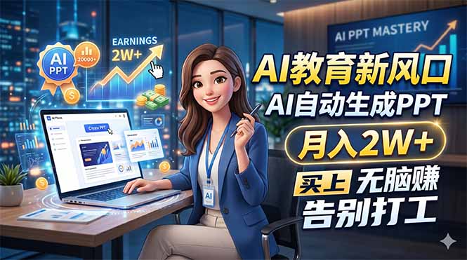 AI教育新风口，AI自动生成PPT，月入2W+，无脑赚，告别打工-盟主1站 - 热点知汇专注网赚项目资源知识聚汇